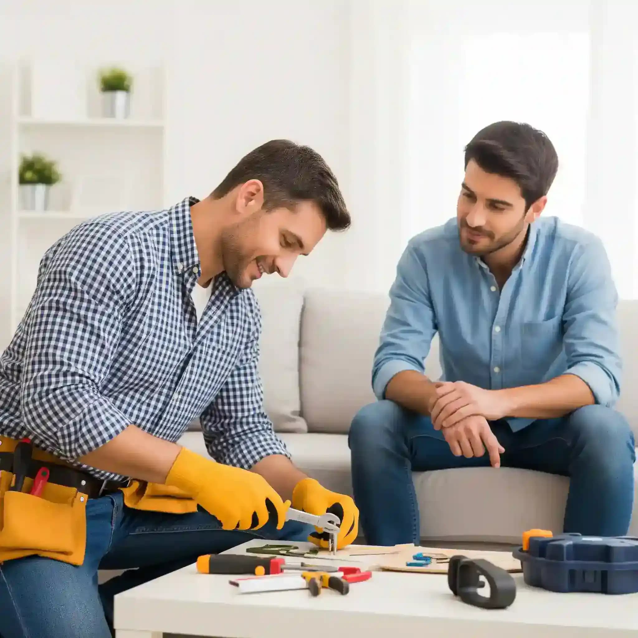 Homeowner consulting with plumber